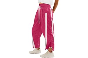 Women's Baggy Wide Leg Pants Fashion Casual Drawstring Elastic Waisted Contrast Color Workout Y2K Track Pant