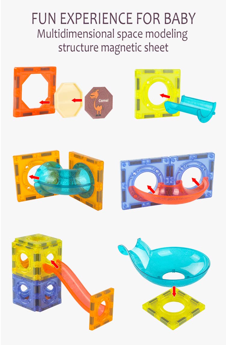 Magnetic Tiles Building Blocks with Marble Run - Engaging STEM/STEAM Toys for Boys and Girls - Perfect Christmas or Birthday Gift (75 pcs)