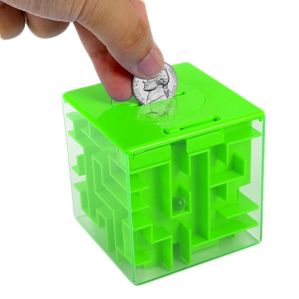 3D Three-dimensional Money Maze Puzzle Box, Eschone Unique Piggy Bank Money Toy Gift Holder Box, Fun Maze Puzzle Games for Kids Adult Birthday Christmas Gifts Home School Early Education (Green)