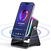 Induction Speaker with Phone Stand 5 in 1 Wireless Induction Bluetooth Audio for iPhone Android Phone Speakers Amplifier with Rechargeable Colorful Light, Birthday Gifts for Men Women Teens (Black)