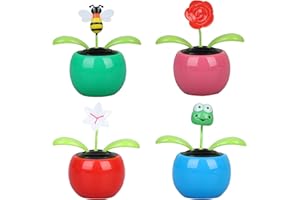 Welecom 4 Solar Dancing Bee Toy Solar Powered Dancing Frog in Colorful Pots Swinging Lily Flip Flap Animated Bobblehead Dancer Window Rose Sun Catcher Car Dashboard Decor Portable Suncatchers