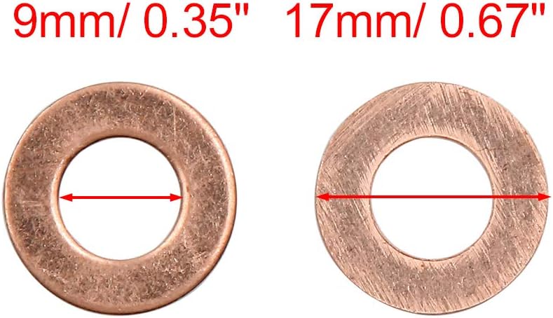 X AUTOHAUX 20pcs 9mm Inner Dia Copper Washers Flat Sealing Gaskets Ring for Car, Copper Tone, 9*17*1mm - Image 4