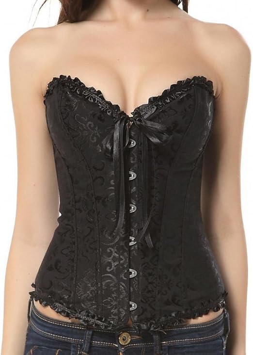 Amazon Lovely レディーズ 可愛い セクシー レース コルセットオーバーバスト前留め金 バック編み上げ ｔバック付き ブラック L コルセット ウエストニッパー 通販
