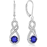 YIFSIY Gemstone Infinity Earrings for Women, S925 Sterling Silver Round cut Zircon Earring Birthstone Jewelry Gift for Her