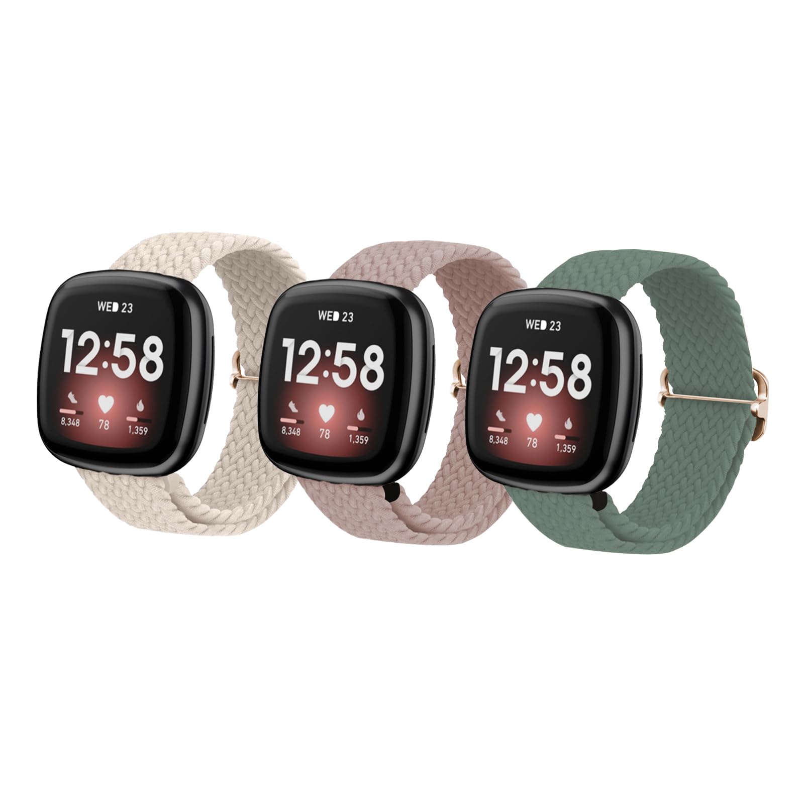 BSITSSS 3-Pack Braided Nylon Watch Straps - Compatible with Fitbit Versa 3/4 & Sense 2, Elastic Fabric, Adjustable Stretchy Band for Women & Men