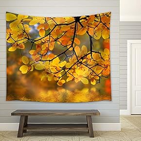 Golden Leaves on Tree Branch in Autumn - Fabric Tapestry, Home Decor - 51x60 inches