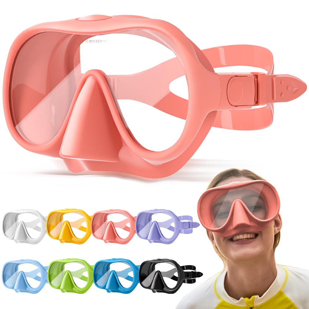 HINATAA Snorkel Set Adults, Fashionable Macaron Colors Frameless Snorkeling Mask, Ultra Wide View Anti-Fog Snorkel Mask Set, Portable Professional Diving Snorkeling Set (Pink (No breathing tube))