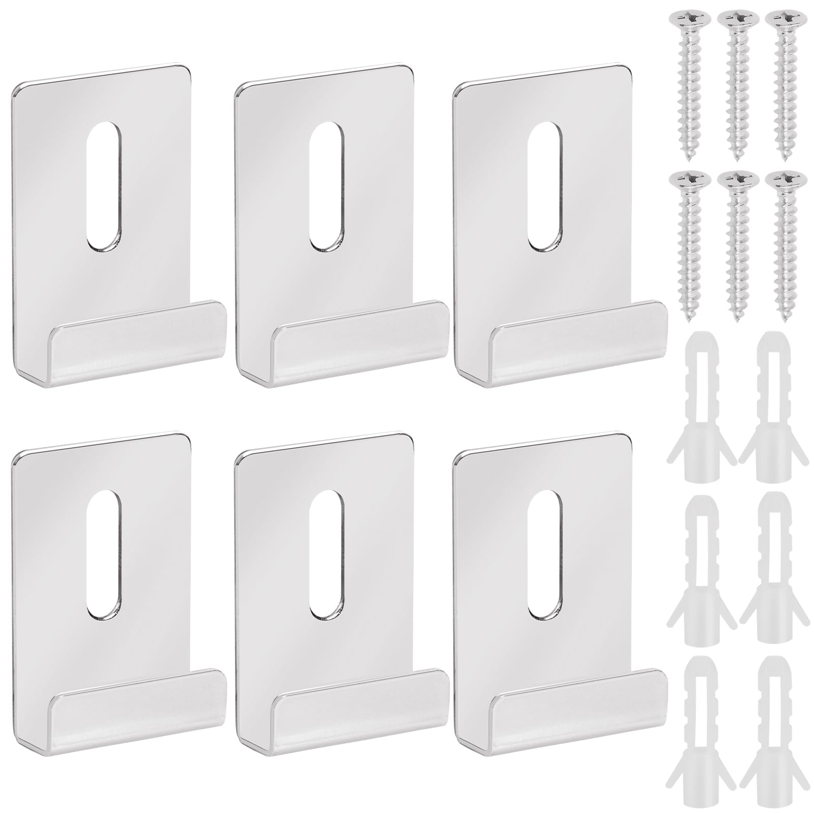 Swpeet 6 Sets Silver Metal Mirror Clips Kit with Screws, Wide Channel Mirror Hanger Clip Kit, Large Heavy Mirror Retainer Clips, Metal Mirror Holder Clips for Wall Mounting Frameless Mirror Billboard