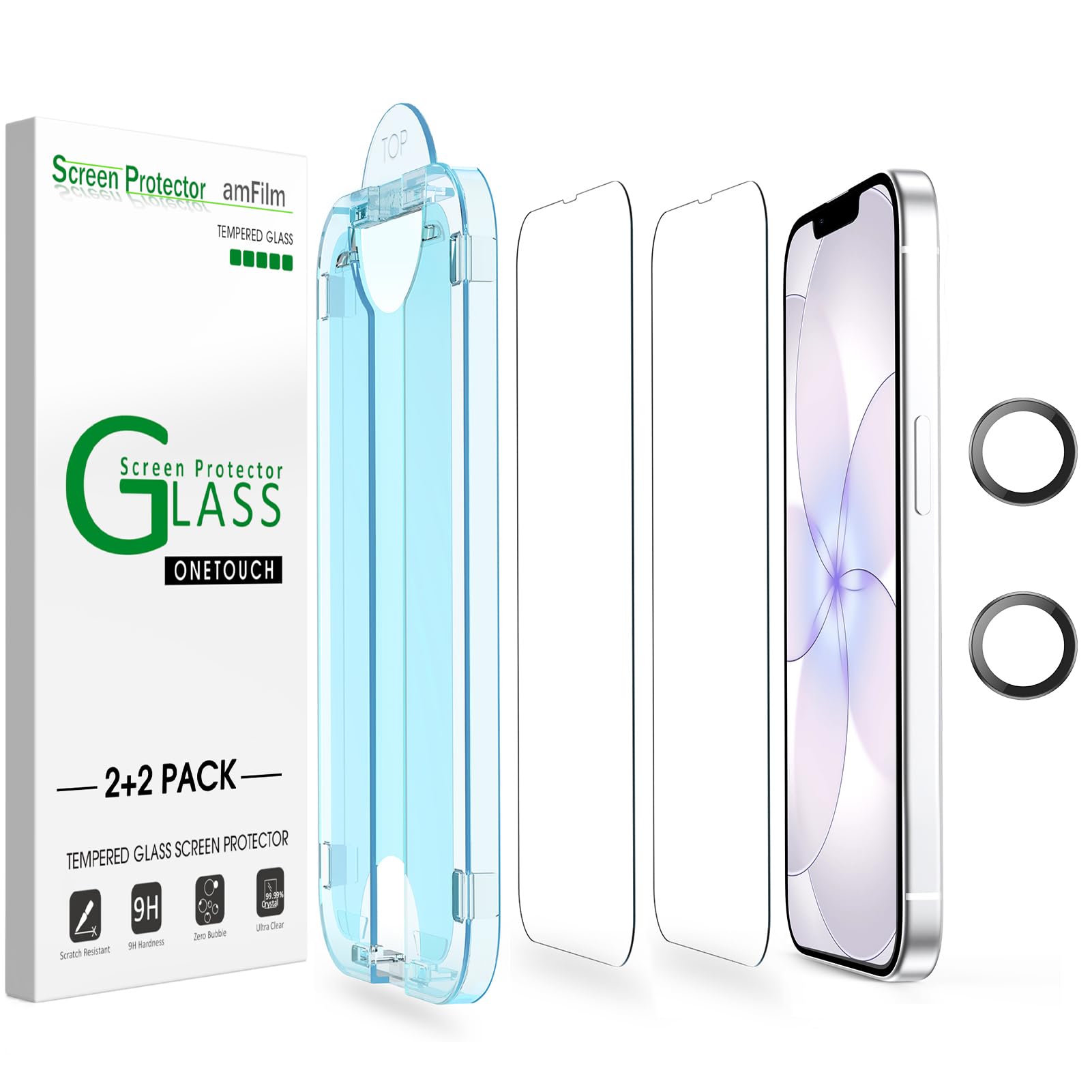 Photo 1 of amFilm Auto-Alignment OneTouch for iPhone 17e [6.1''] Screen Protector + Camera Lens Protector, Tempered Glass, 30 Seconds Installation, Bubble Free, Case Friendly, Anti-Scratch 2 Pack