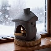 Mougigi House Palo Santo Burner - Mini Ceramic Chiminea Holder | Stable Base Burning Sage, Incense Cones & Essential for Zen Altars, Meditation, Yoga, Home Decor & Thoughtful Gifts