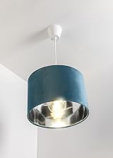 CGC Lighting Modern Velvet 30cm Drum Ceiling Lamp Shade Teal view 6