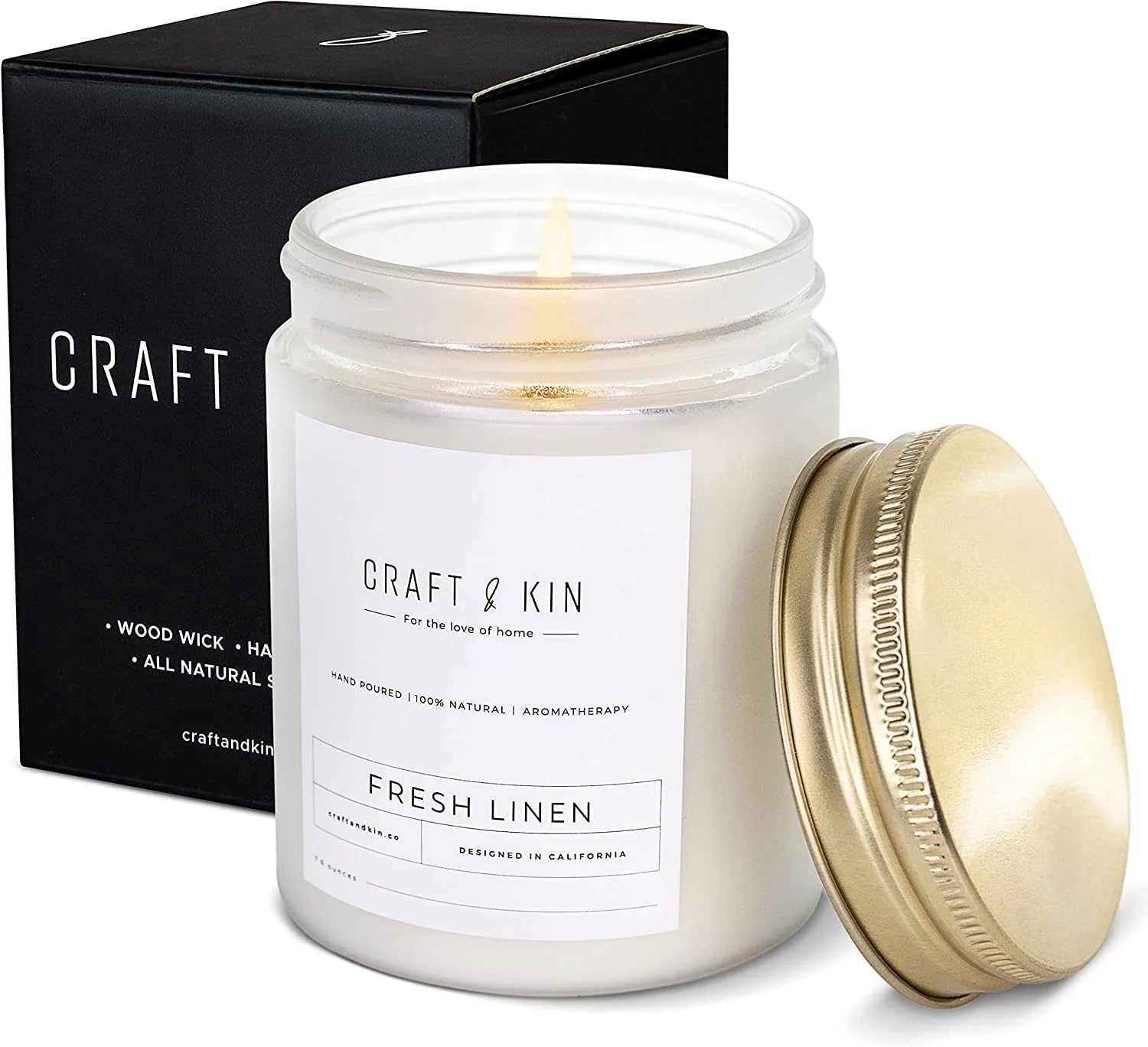 Craft & Kin Fresh Linen | Premium Scent, 8 Oz, 45-Hour Burn, Long Lasting, Holiday & Christmas Scent, Masculine Fragrance for Men’s Home Décor