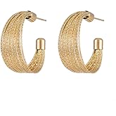 DIAMANTIO 18K Gold Plated Textured Hoop Earrings for Women – Bold Open C-Shaped Statement Earrings, Lightweight & Hypoallergenic
