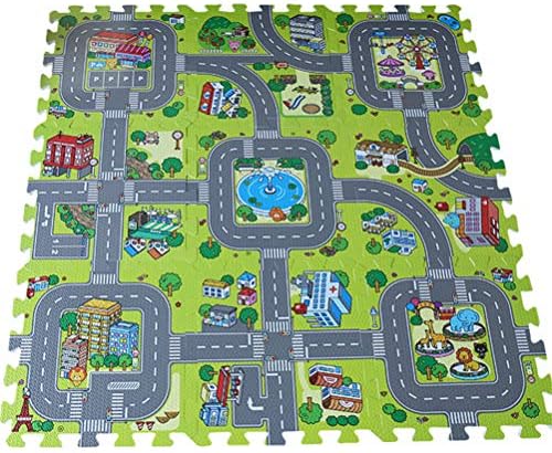 ジョイントマット 子供 面白い 道路 電車 線路 知育 防音 地図マップ 滑り止め 春夏秋冬 パズルマット 9枚セット 出産祝い 入園祝い 誕生日 プレゼント