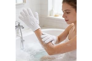 Exfoliating Glove Shower Scrubber Gloves-of 2 for Shower and Spa Use, Body Scrub Glove with Five Finger Design(White)
