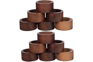 SHAFA IMPEX Classic Handmade Napkin Rings Set, Dining Table Holders for Everyday, Holiday, Christmas, Thanksgiving, Farmhouse Decor (Dark Brown-Pline, Set of 12.)