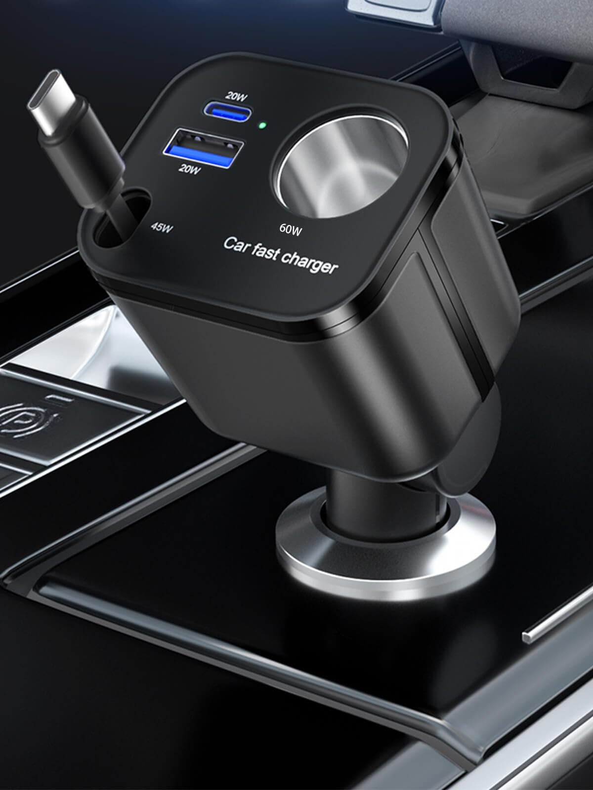 Photo 1 of 145W Retractable Car Charger, 4-in-1 Fast Car Charger & Cigarette Lighter Plug, 25.6" Retractable Cord, Travel Essentials Gifts, Compatible with All Phone Models, Phone 16/15/14/13/12/11,Galaxy,Pixel