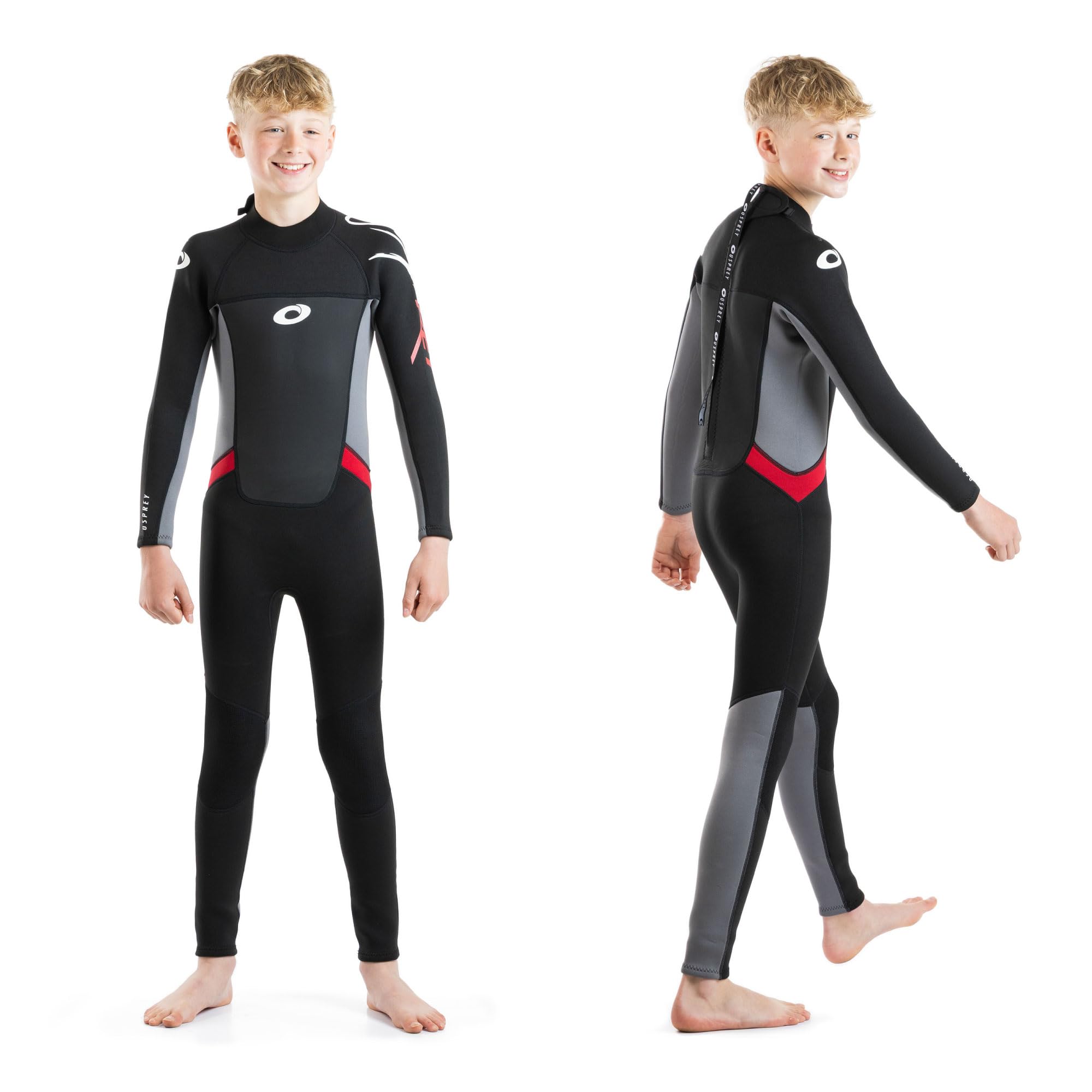Osprey Boys Osp B Long - Origin Full Length Wetsuit, Black / Red, M Short EU