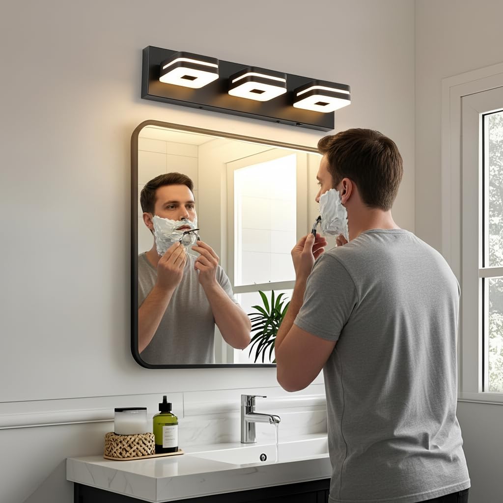 7Degobii Modern Bathroom Vanity Lights, 3-Light Dimmable LED Wall Sconce, Matte Black Vanity Light for Mirror, 5CCT Adjustable Vintage Bathroom Lighting Fixtures Over Sink