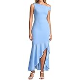 URYIAO Women Ruffle Bodycon Maxi Dress One Shoulder Slit Long Formal Wedding Guest Cocktail Dresses