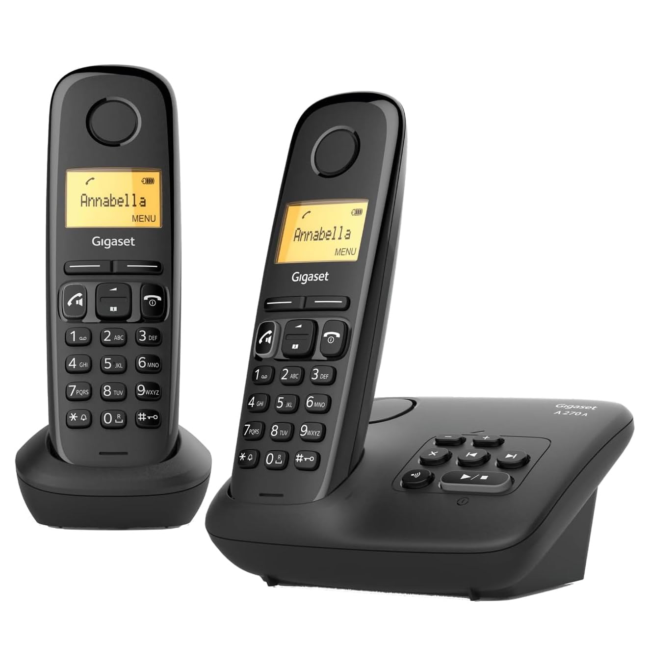 Gigaset A270A Duo - Two Handsets - Cordless DECT Telephone with an Answering Machine - Illuminated Graphical Display and Keypad, Black [UK Version]