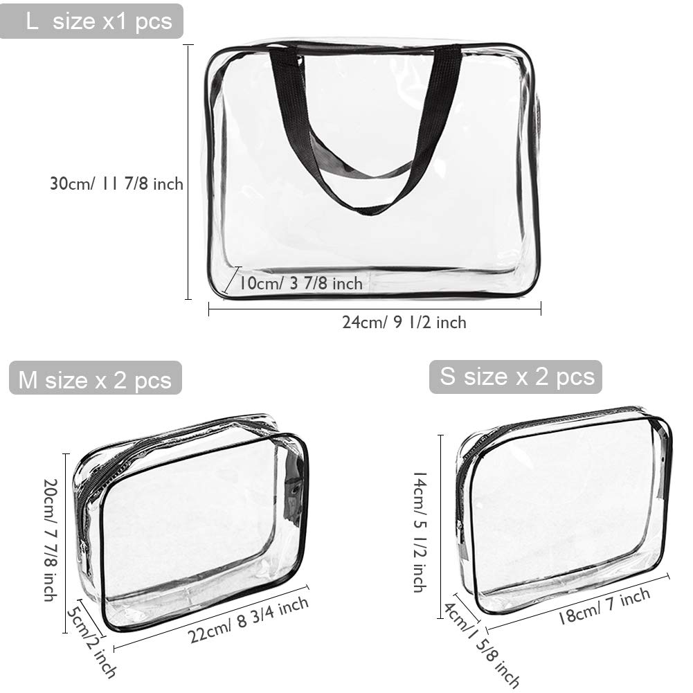 Clear Makeup Bags, APREUTY TSA Approved 6Pcs Cosmetic Makeup Bags Set Waterproof Clear PVC with Zipper Handle Portable Travel Luggage Pouch Airport Airline Vacation Organization : Beauty