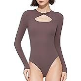PUMIEY Women's Knot Front Long Sleeve Bodysuit Crew Neck Body Suits Sexy Tops Smoke Cloud Pro Collection