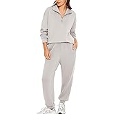 Glamaker Womens 2 Piece Sweatsuits Set Long Sleeve Half Zip Pullover Sweatshirt Jogger Set Tracksuit