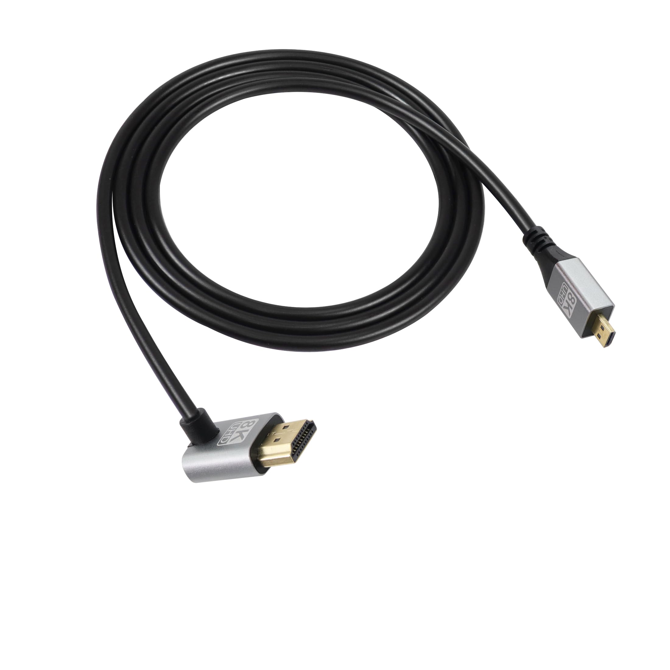 RIIEYOCA 90 Degree Down Angle UHD 8K HDTV Male to Micro HDTV Male 48Gbps High Speed 2.1 Cable Supports 8k@60Hz, 1080p, ARC, 3D, for DVR, (Down Angle, 2m)