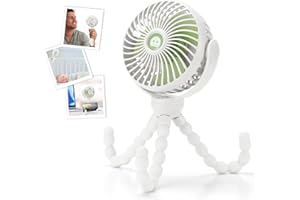 snawowo Upgraded Portable Baby Stroller Fan, 360°Rotate Rechargeable Mini Clip on Fan with Flexible Tripod for Stroller Treadmill Crib Car Seat Travel, 4000mAh Battery Powered Handheld Fan (White)
