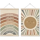 Mental Health Posters Hanger Frame, Positive Affirmations Wall Decor, Motivational Canvas Wall Art, Psychology Gifts, 2 PCS Educational Posters for Counseling Office Classroom Bedroom 16X12 Inch