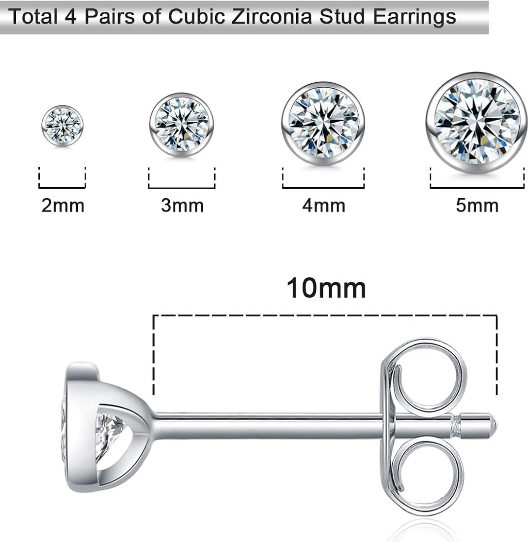Small Stud Earrings for Women Men Girls- 4 works of Tiny Round Cubic Zirconia Sterling Silver Post Earrings CZ Small Cartilage Tragus Earrings(2/3/4/5mm) - Image 4