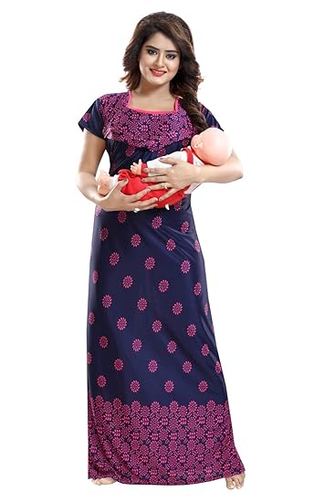 Fabme Nursing Sarina Satin Printed Nighty