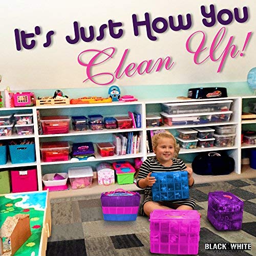 Holds 600 - Tiny Toy Box Shopkins Storage Case LoL Dolls Organizer Container - Stackable Collectors Carrying Tote Compatible W/ Mini Colleggtibles Fash'ems Tsum Tsum Hot Wheels (Purple Sparkle/Pink) - Thumbnail 3