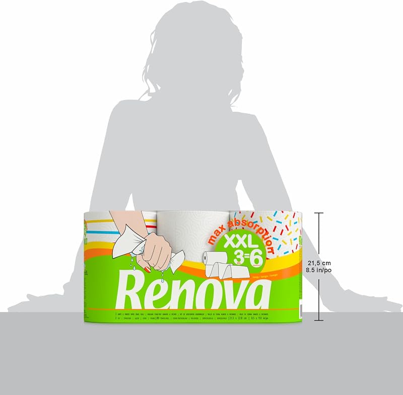 Essuie-tout Maxi-absorption| 3 rouleaux |3 rouleaux XXL = 6 standards|2 plis blancs
