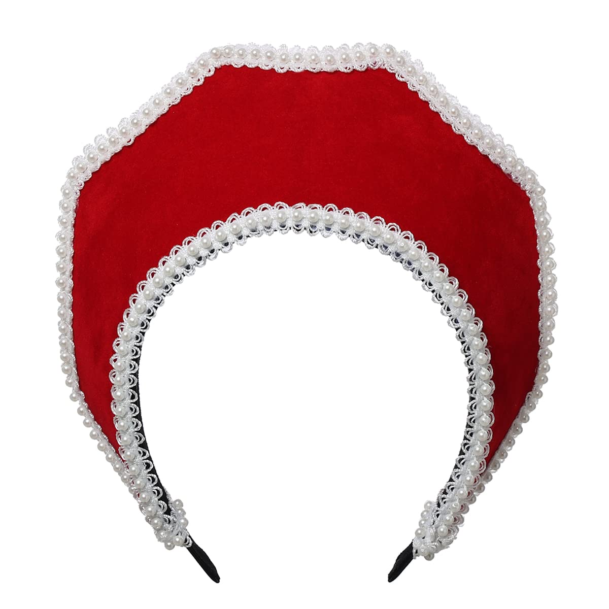 BPURB Renaissance Medieval Tudor Queen Headpiece for Women Anne Boleyn Headband Elizabethan Royal Coronet Hood Tiara Hat (Red-2) — image 1