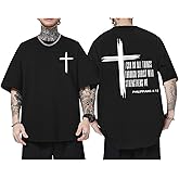 Tuislay Mens Christian Jesus Shirts I Can Do All Things Through Christ Shirt Faith Cross Tshirts Oversized God Religious Tees