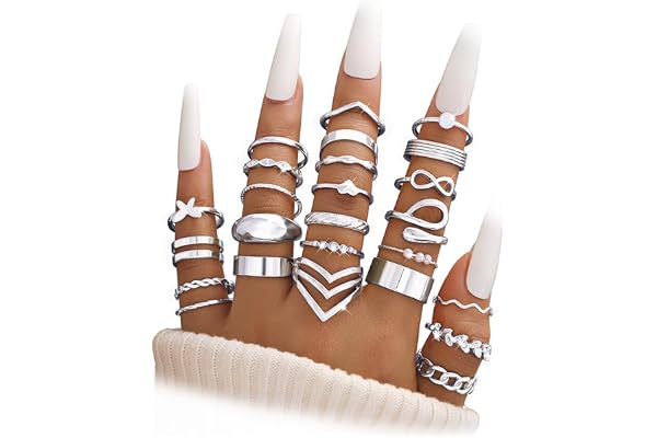 25 Pcs Gold Stackable Rings Set for Women, Chunky Knuckle Finger Midi Rings, Silver Simple Stacking Cute Rings Pack Trendy St