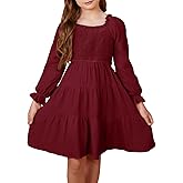 blibean Girls Cotton Long Sleeve Dresses Ruffled Boho Tiered Dress Size 6-15 Years