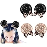 JIAHANG Leopard Mouse Ears Clips 2 Pairs, Sequin Bow Mouse Barrettes Glitter Hair Accessories for Baby Toddlers Teen Girls Th