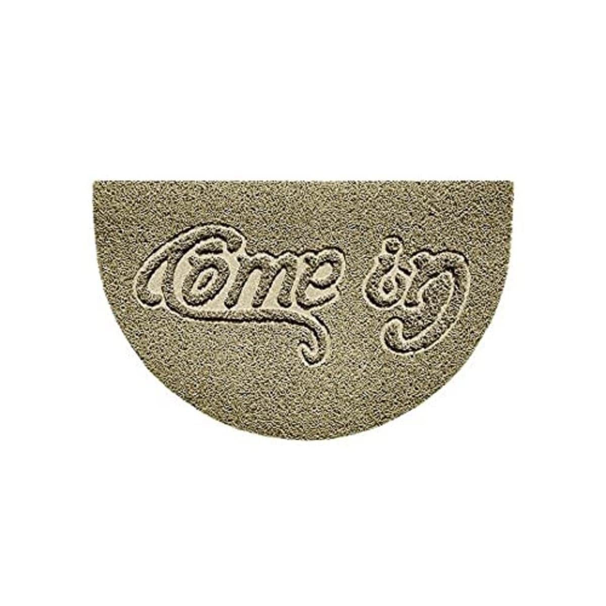 Nicoman Embossed Halfmoon Half Circle Door Mat Dirt-Trapper Jet-Washable Doormat 70x44cm (Beige, COME-IN) - Use Indoor or Sheltered Outdoor