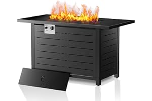 Electactic 43 Inch Propane Fire Pit Table, 3-in-1 Multi-Use 50,000 BTU Square Gas Fire Pit with Lid & Blue Glass Stones, Steel Tabletop, Adjustable Flame, for Patio, Backyard, Deck, Outdoor Gatherings