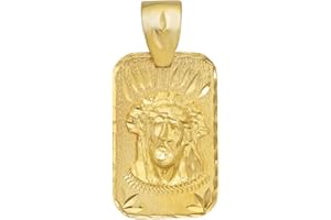 The Bling Factory Large 21mm x 34mm 14k Gold Plated Diamond-Cut Face of Jesus Pendant,