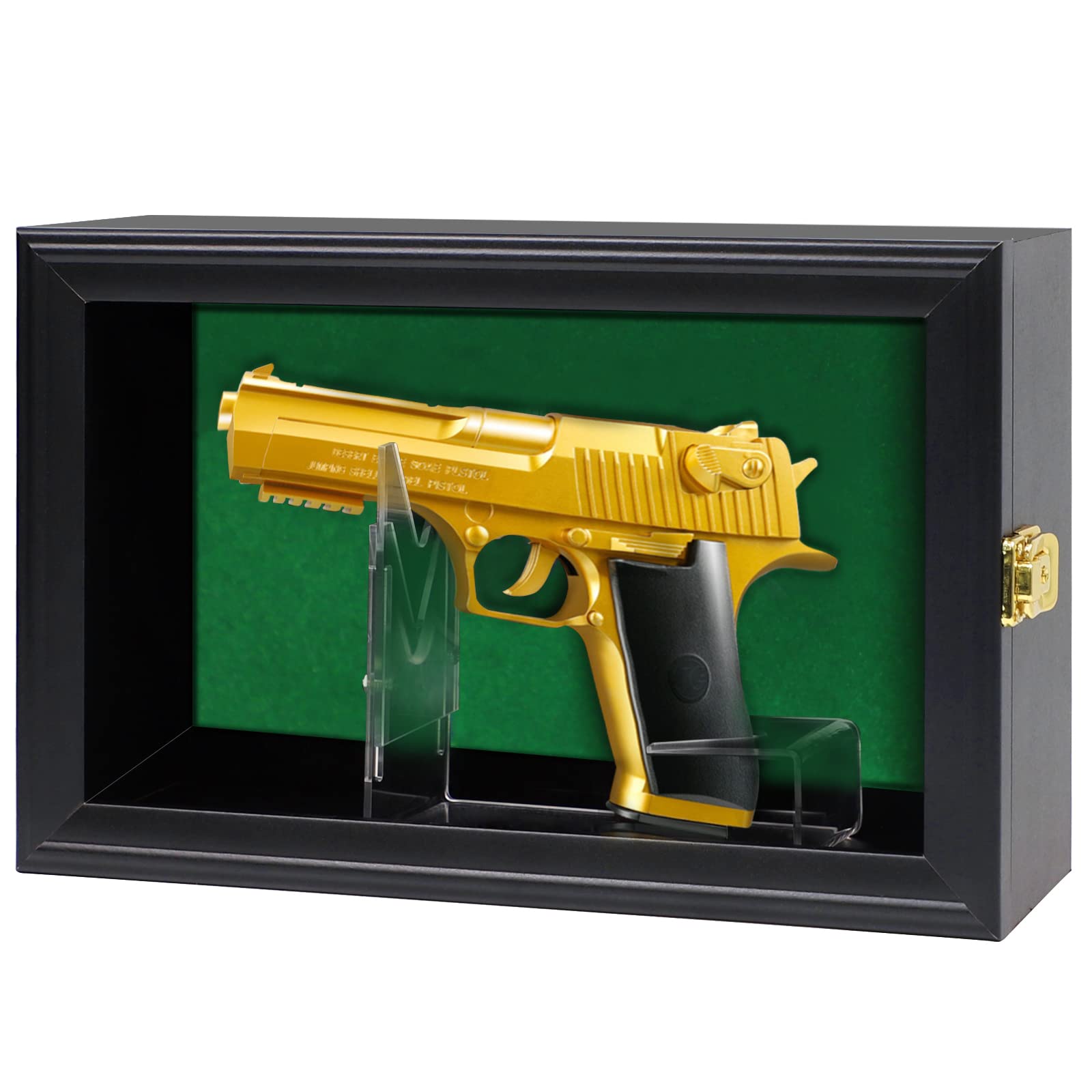 Photo 1 of COMSREV Single Handgun Pistol Revolver Gun Display Case Wall Mount Lockable Black Felt Wood Cabinet w/ 98% UV Protection Acrylic Clear Door Gun Shadow Box Stand Rack Holder