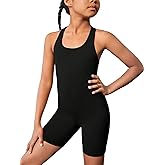 WDIRARA Girl's Scoop Neck Sleeveless Criss Cross Backless Sports Romper Shorts Jumpsuit