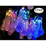 2 Pack Solar Strings Lights, Lemontec 20 Feet 30 LED Water Drop Solar Fairy Lights, Waterproof Lights for Garden, Patio, Yard, Home, Parties- Multi Color ()