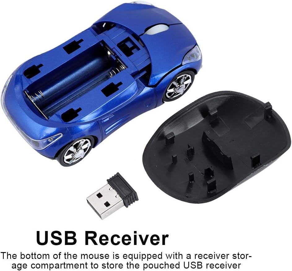 4 Color 2.4G Wireless Mouse, Bluetooth Optical Car-shape Mouse 1600DPI for Mac/ME/PC/Tablet Gaming Office(Blue) - Image 3
