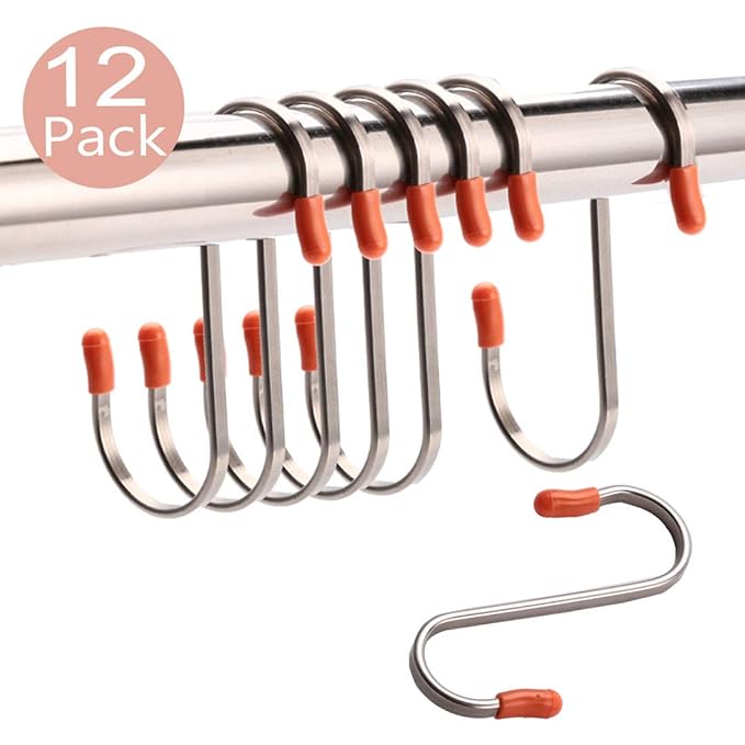 12Pack S Shaped Hooks for Hanging Pots and Pans Plants Bags Towels Rustproof Stainless Steel