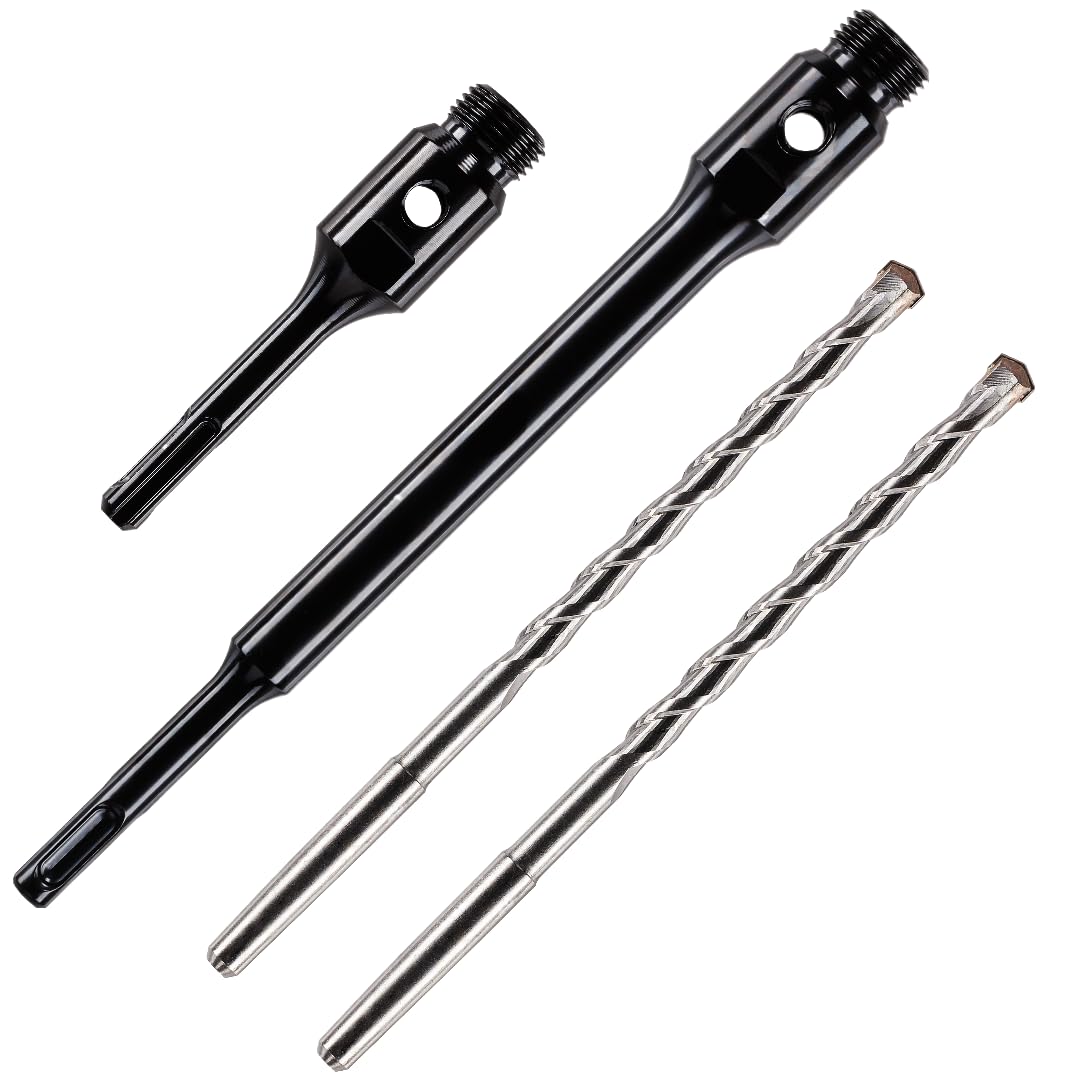 Pack Of 4 x SDS Drill Bit Adapters/Arbors And Centre Drills For Use With Diamond Core Drill Bits. K Taper Shank System. 1/2" BSP Thread. 1 x 115mm Long SDS Adapter & 1 x 240mm Extra Long SDS Adapter