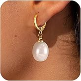 YOIHUR Pearl Earrings for Women, Dainty 14K Gold Plated Pearl Hoop Earrings Hypoallergenic Wedding Pearls Dangle Earrings Jewelry Gift for Women Bridal